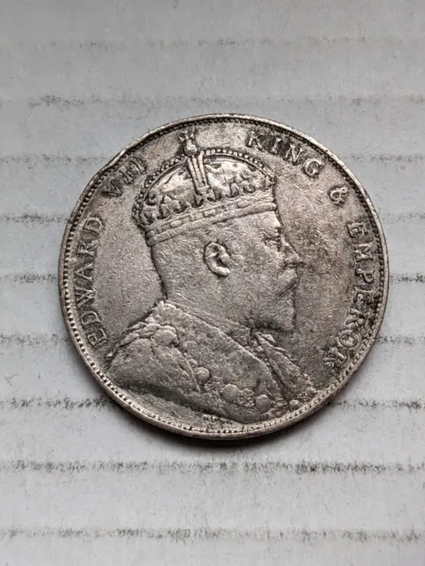 1908 Straits Settlements One Dollar 90% Silver Ungraded Great Britain KM#26