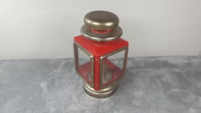 Vintage Red & Brass Plated Carriage Style Hurricane Lantern Oil Lamp