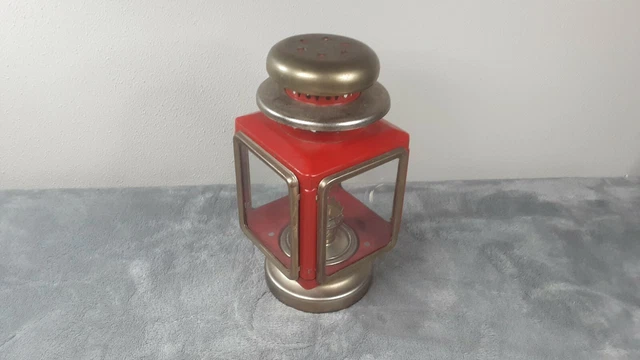 Vintage Red & Brass Plated Carriage Style Hurricane Lantern Oil Lamp