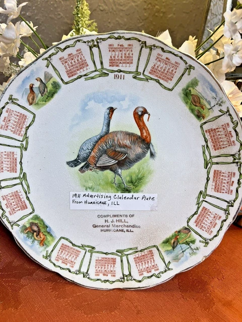 Calendar Plate ATQ Owen Minerva Adv. 1911  w/ Turkeys- John Kunz Baltimore,MD