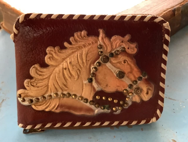 Vintage Painted and Beaded Leather Horse Wallet