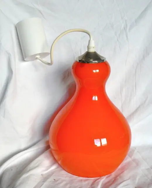 SUSPENSION Opaline ORANGE Design 1960-70 Lustre Vintage Lampe