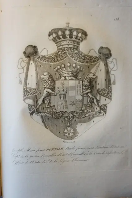 Gravure Blason Heraldique Comte Portalis Magistrat Amoiries Restauration 1815