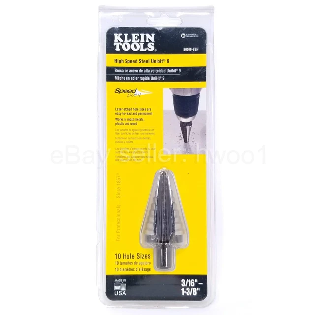 NEW Klein Tools 59009 High-Speed Steel Step-Drill Unibit 9 Bit, Free Shipping