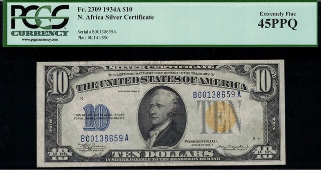 1934A $10 North Africa WWII Emergency Issue FR-2309 - PCGS 45PPQ