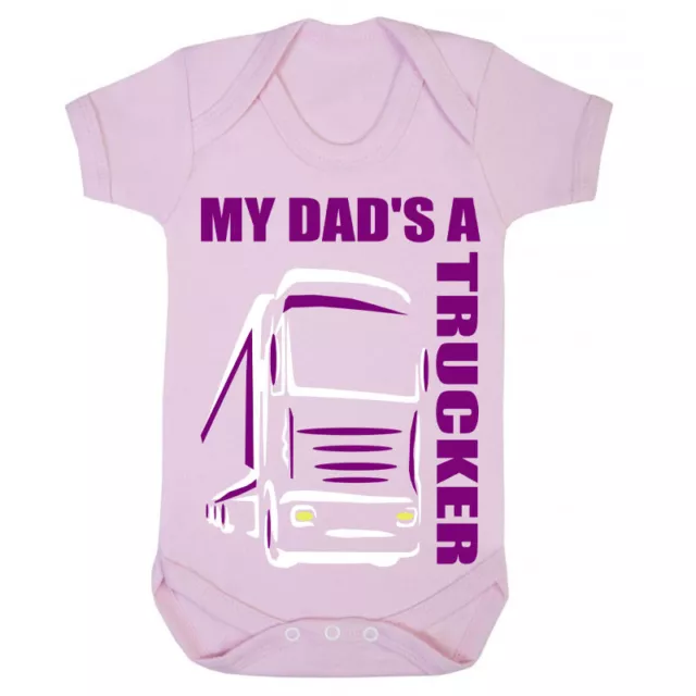 My Dad's A Trucker pink romper suit kids boy girl truck Lorry HGV