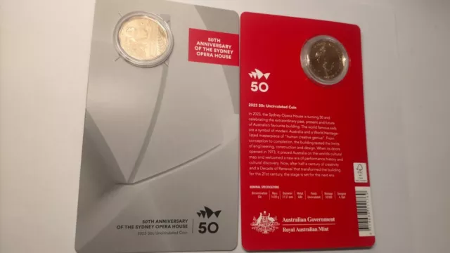 Australia 2023 Sydney Opera House 50th Anniversary UNC 50c Cent Coin In RAM Card