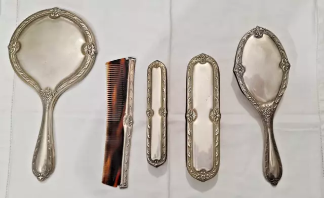 parure da toilette in argento 800 con punzone presente vintage