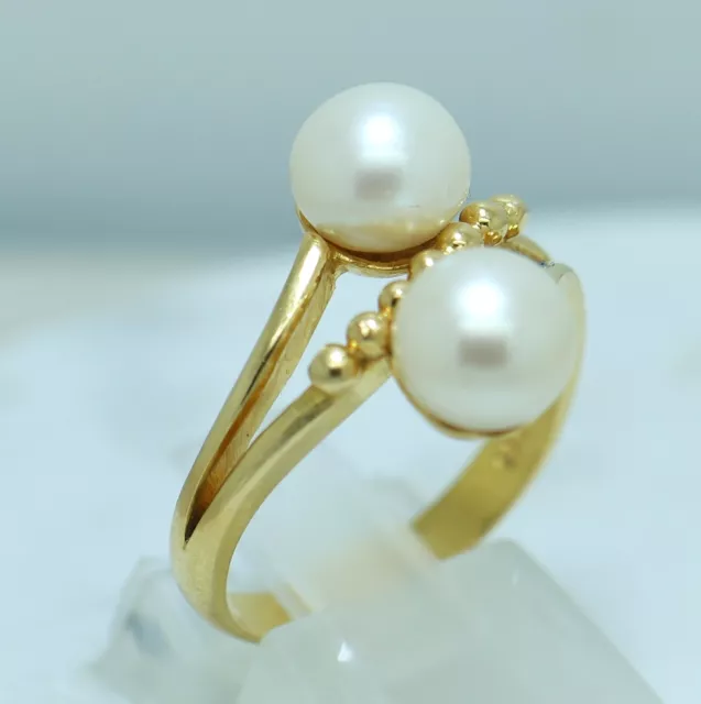 Estate Jewelry 20K Solid Gold Ring With Australia Natural South Sea Pearls O1/2