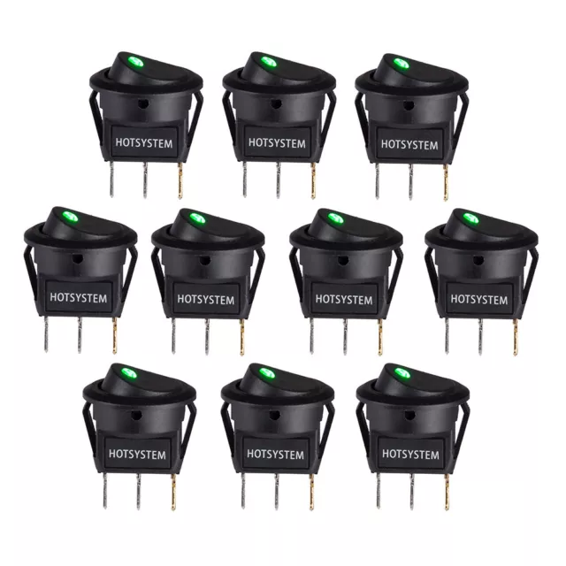 Lot 10 HOTSYSTEM Rocker Dot Toggle SPST Switch Green LED On-Off Control US