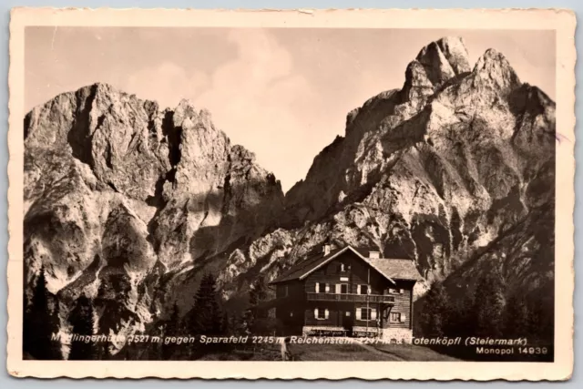 RPPC Austria Styria Modlinger Hutte Shelter against Sparafeld Mountain Postcard