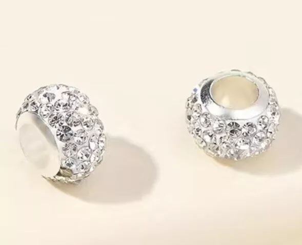 Two white pave Crystal charm Spacer beads