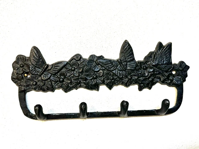 Cast Iron BUTTERFLY & FLOWER Towel Coat Hooks Hat Hook Key Rack Rustic