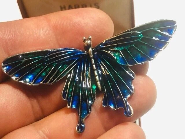 Beautiful Art Nouveau Style Enamel BUTTERFLY BROOCH / PENDANT