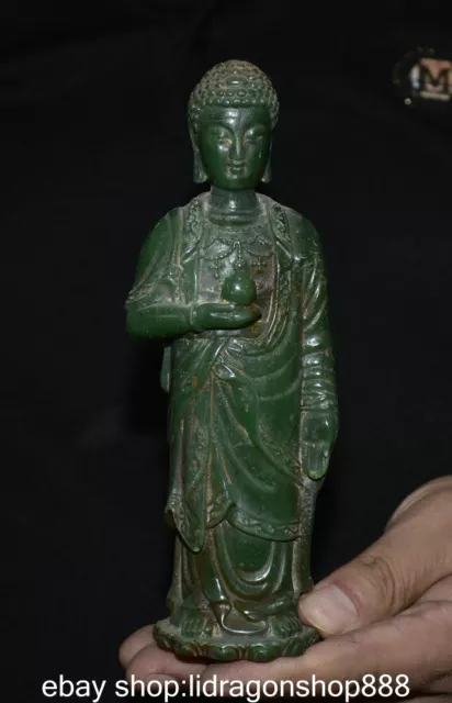 6.8 "ancienne statue de Bouddha de Shakyamuni en jade vert naturel chinois