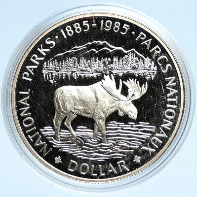 1985 CANADA UK Queen Elizabeth II National Parks MOOSE Proof SILVER Coin i98198