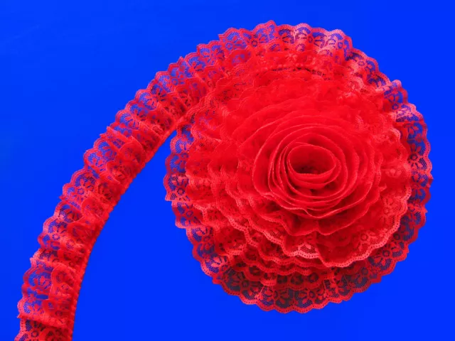 Borde de encaje rojo 2 pulgadas doble con volantes ~ 7 yardas