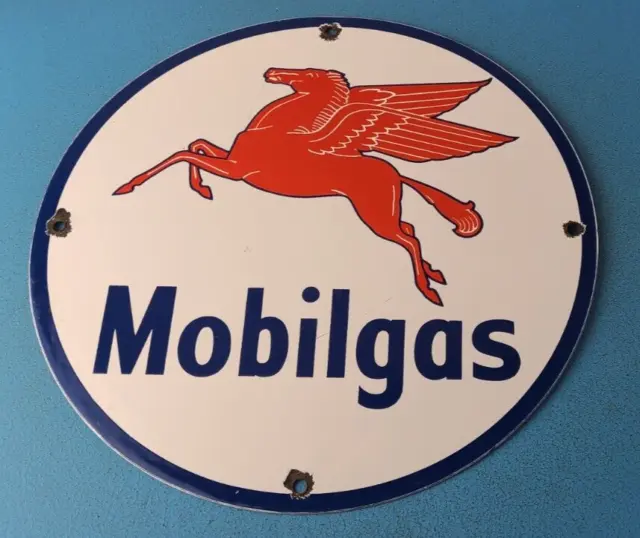 Vintage Mobil Sign - Pegasus Mobilgas Gas Motor Oil Pump Service Porcelain Sign