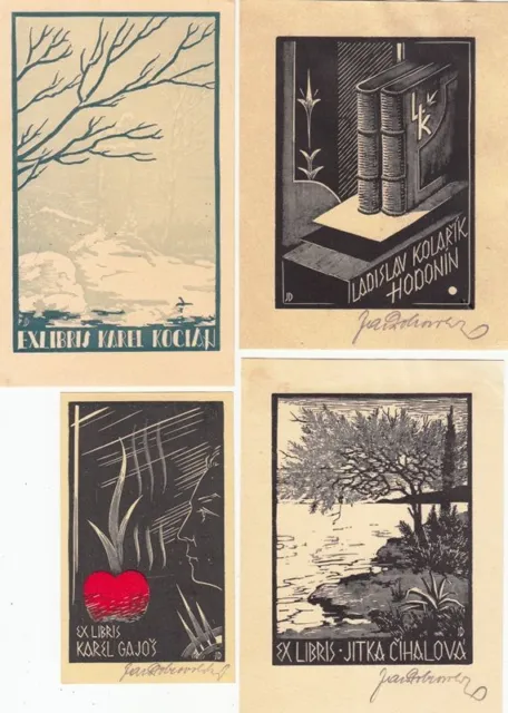 4 Exlibris Bookplate Hochdrucke Jaroslav Dobrovolsky 1895-1942 Konvolut Lot 2