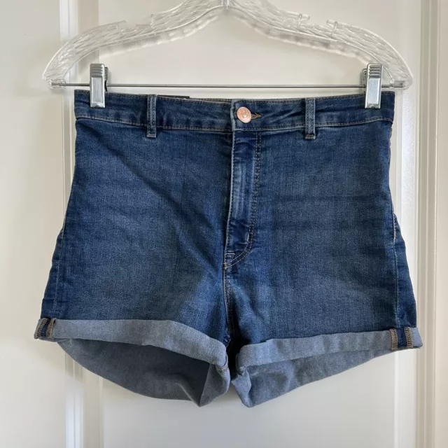 H M SHORTS Size 12 UK Divided Black Denim Ripped Edge Black