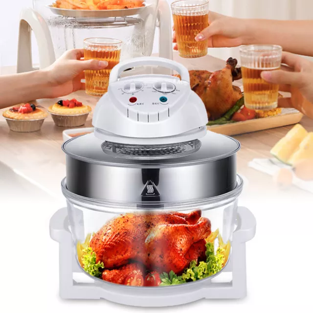 17L Large Clear Air Fryer Toaster Oven Rotisserie Oilless Cooker 360° Heating
