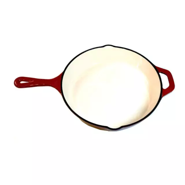 Chef's Quality Cast Iron Enamel Skillet Frying Pan Heavy Duty Enameled Cookware