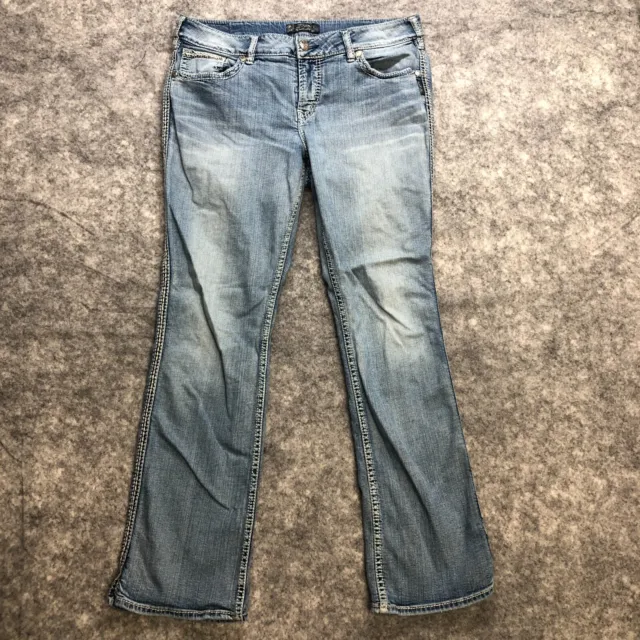 Silver Jeans Womens Size 16 McKenzie Flap Distressed Thick Stitch Bootcut Denim