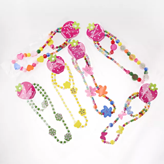 12Pcs/Set Children Girl's Wooden Flower Heart Animals Beads Necklace&Bracelets