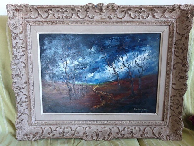 Marcel Bouyeron (1890-1976) Tableau Huile  "Chemin en hiver" cadre Montparnasse