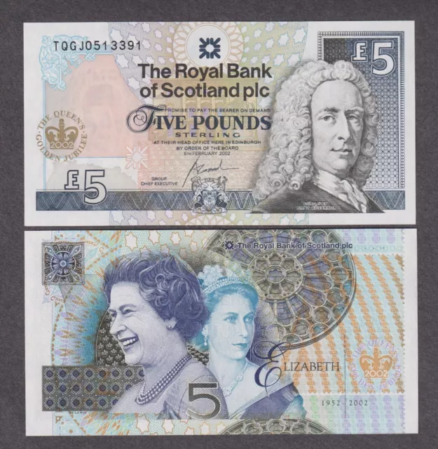 UNC Royal Bank Of Scotland £5 Five Pounds 2002 Golden Jubilee Commemorative RBS.