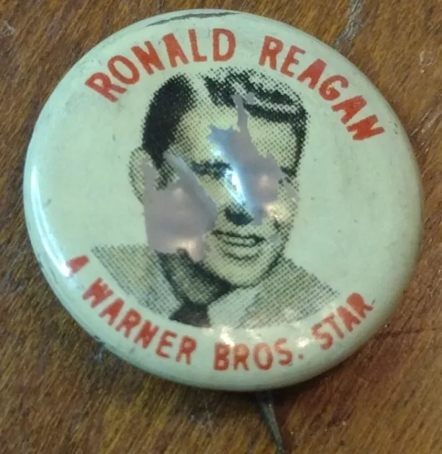 Vtg Ronald Reagan Warner Bros Quakerpuffed Wheat Rice Pin Pinback Button Damaged