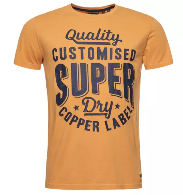 Superdry Mens Orange Workwear Graphic T-Shirt Designer Slim Fit Cotton Tee Top