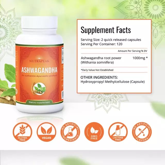 Nutrapeak Ayurveda Ashwagandha Capsules - 120 Count | Vegan, Plant-Based,... 2