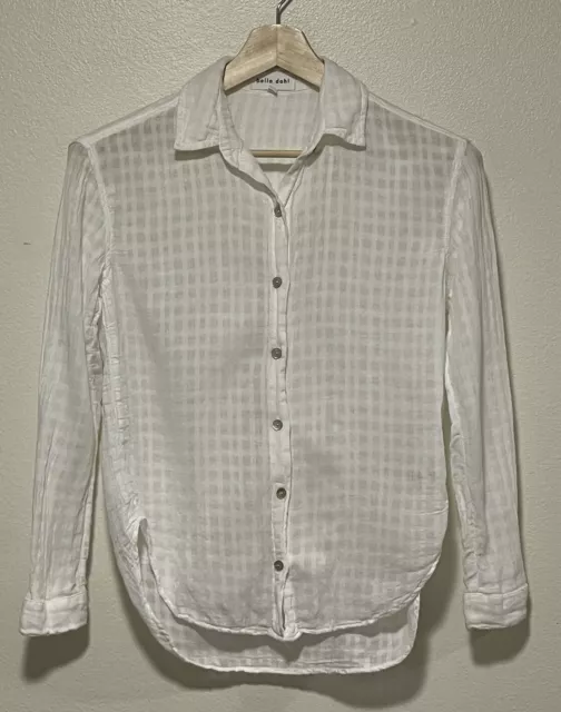 Bella Dahl Semi Sheer Button Up Top Size XS White Windowpane Design Classic