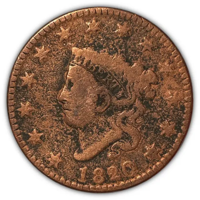 1820 SD Small Date Coronet Head Large Cent Very Good VG Coin #2187
