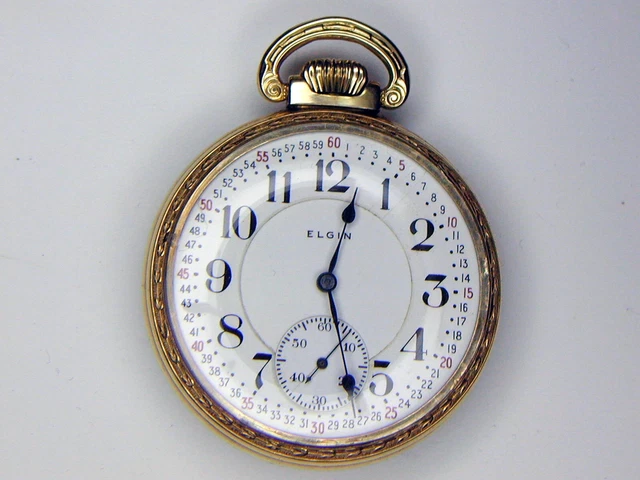 Montre De Poche Elgin Veritas Railroad 1919 - Cadran Ouvert, 23 Bijoux, Or Jaune - Pièce Historique