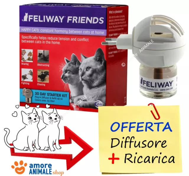 Feliway Friends - DIFFUSORE + RICARICA 48 ml Abituante Riduce Tensioni tra GATTI