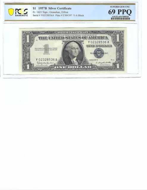 1957 $1 Silver Certificate FR1621 PCGS 69 Superb Gem UNC PPQ, Blue Seal!!!