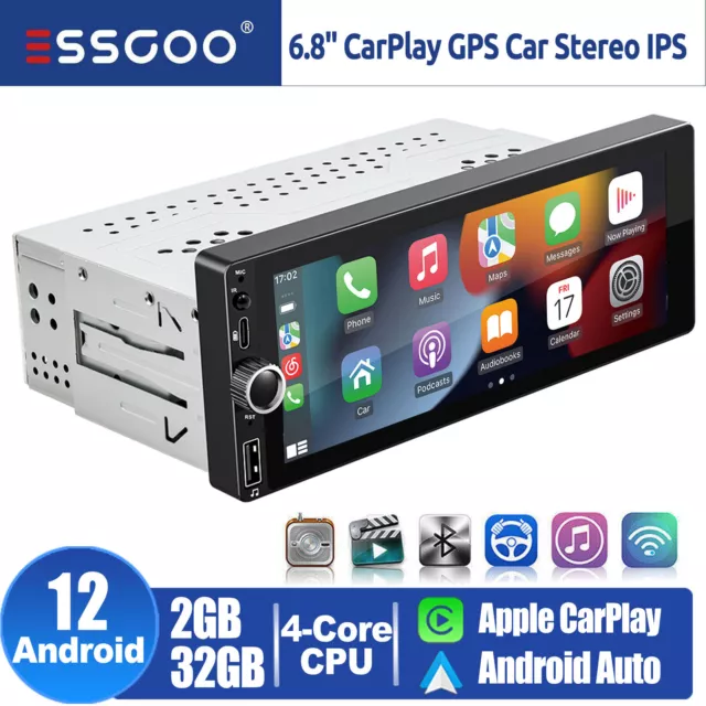 7" Single DIN Car Stereo Head Unit Apple Carplay Android 12 Radio GPS 2+32G WIFI