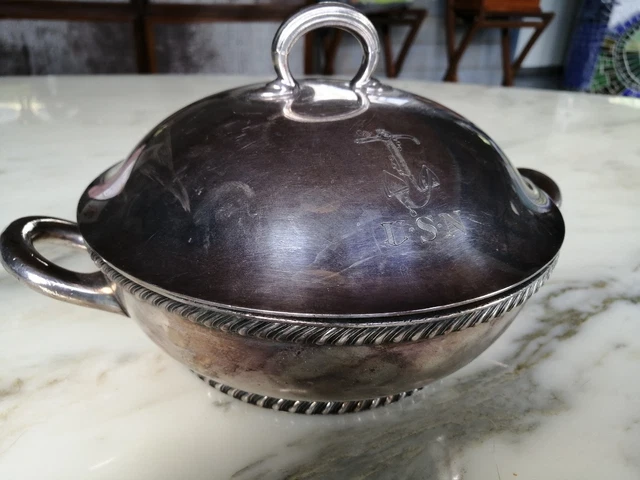 Légumier Ancien En Métal Argenté – 1745 – à Astiquer (Ø Intérieur 19 Cm)