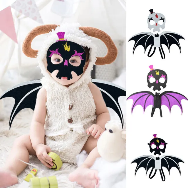 Kids Halloween Party Fancy Dress Bat Wing+Skull Mask Bat Cosplay Accessories Set