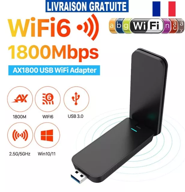 Clé Wifi 6 USB 3.0 802.11AX, Dongle Wi-Fi 5Ghz, 1800Mbps, Double Bande, 2.4/5Ghz