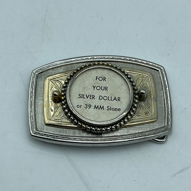 Vintage Morgan Silver Dollar holder rectangle Belt Buckle silver and gold color