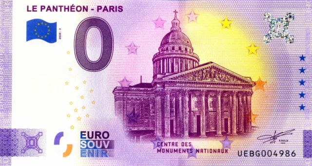 75005 Le Panthéon 3, 2020, Anniversaire, Billet Euro Souvenir