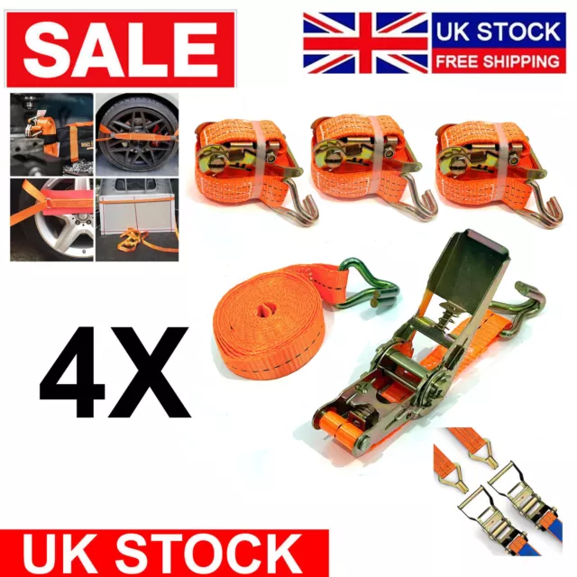 4x Heavy Duty Ratchet Tie Down Straps 25mm 4 Meter Lashing Cargo Luggage UK