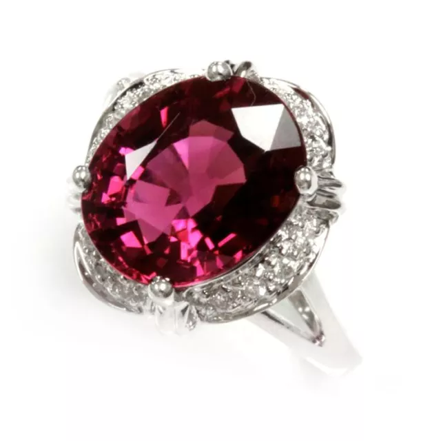 5 ct tw Natural Pink Tourmaline & Diamond Solid 14k White Gold Cocktail Ring
