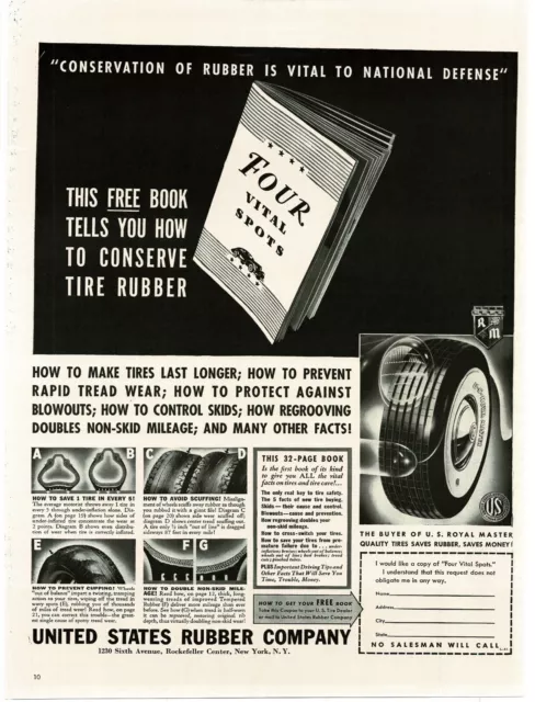 1941 United States Rubber CO Conserve Rubber for Defense WWII Vintage Print Ad