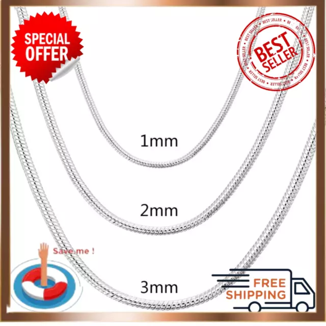 925 Sterling Silver 1/2/3mm Solid Snake Chain Necklace for Men Women Necklaces F
