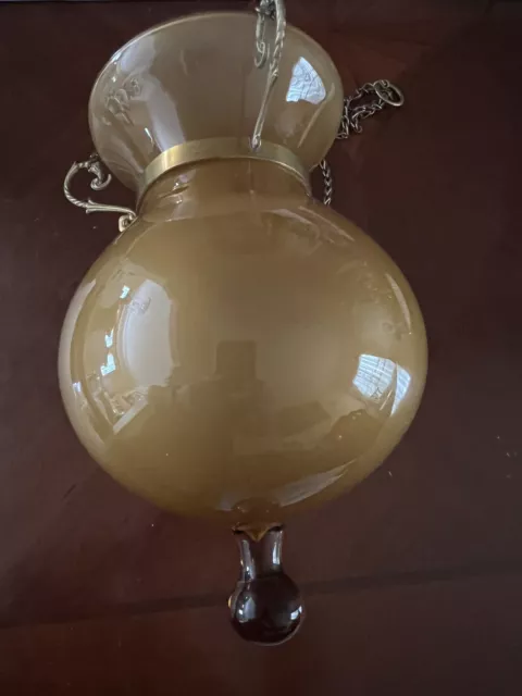 Vintage Victorian Hanging Amber Glass Oil Lamp