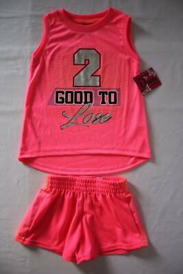 NEW Girls 2 pc Outfit Large 10 - 12 Shirt Tank Top Shorts Set Mesh Pink Too Good